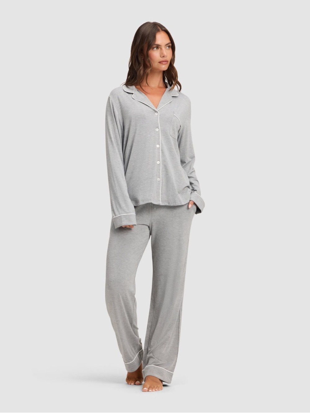 Cozy Earth Women’s Bamboo Stretch-Knit Long Sleeve Pajama Top Gray Medium